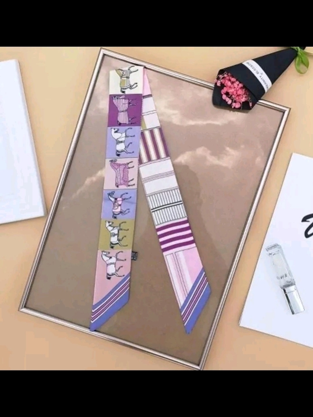 Silky Skinny Scarf Tie - Pink Multi